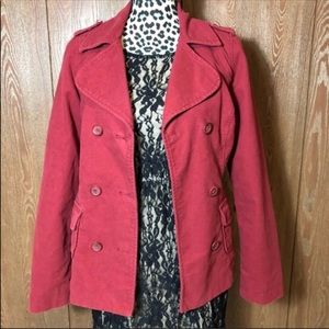 Preppy Red Corduroy Trench Coat